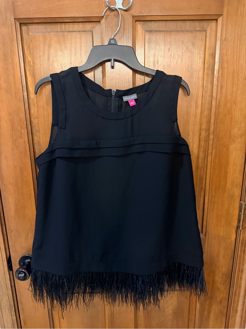 Vince Camuto Black Sleeveless Feather-Hem Camisole